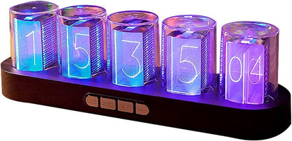 Imitation Nixie Tube Clock RGB Creative Clock with 16 Million Colors and Customizable Modes, 12/24H,Retro Gift, Office Decor, Cool Desktop Clocks