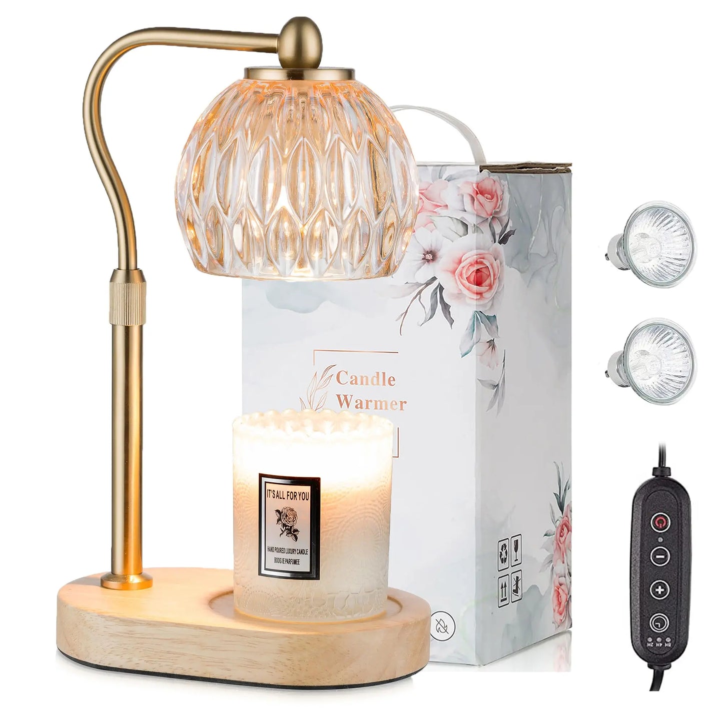 Dimmable Candle Warmer Lamp with Timer - Vintage Home Decor, Table Lamp, Night Light for Bedrooom & Gifts for Women Home Decor, Includes 2 Bulbs