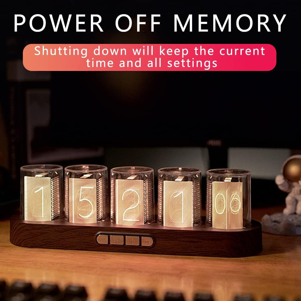 Imitation Nixie Tube Clock RGB Creative Clock with 16 Million Colors and Customizable Modes, 12/24H,Retro Gift, Office Decor, Cool Desktop Clocks